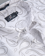 Linen White With Grey Pathan Print Shirts
