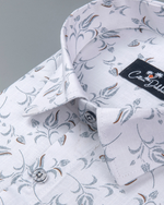 Turkey Linen White with Grey Flower Print Shirts for Men