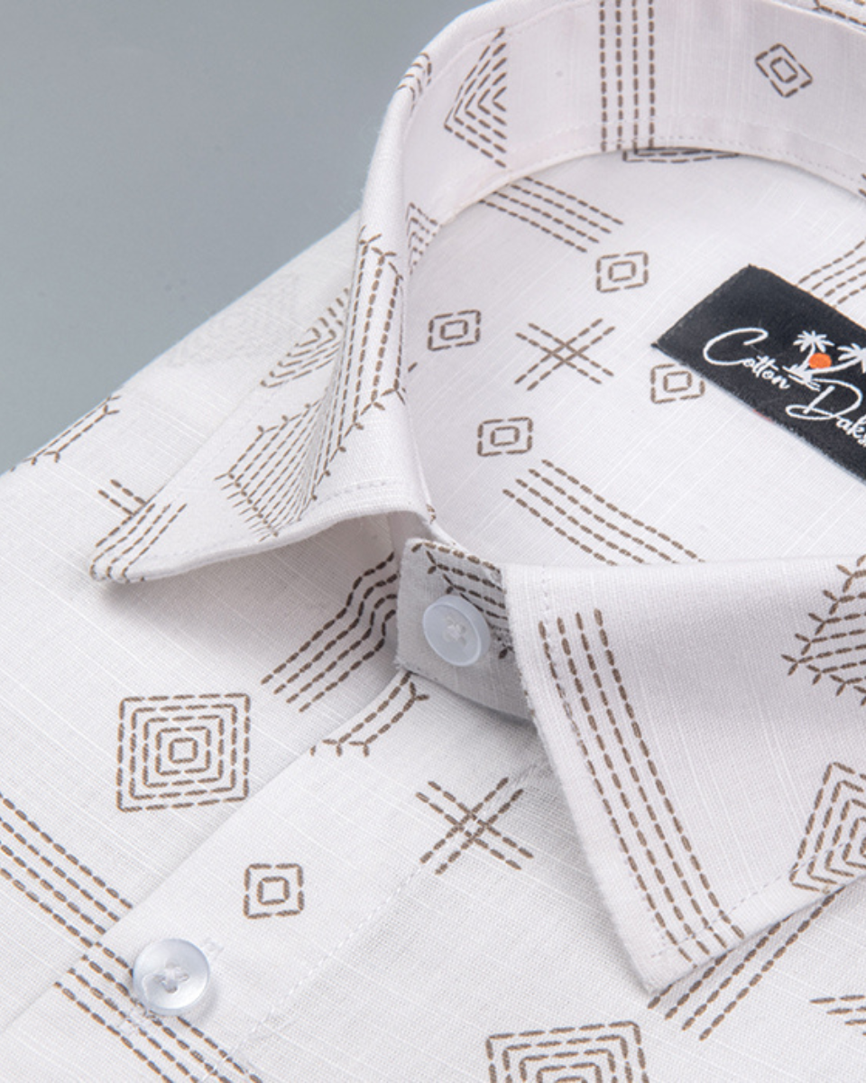 Gloster LlinenWhite with Brown Zari Print Shirts for Men