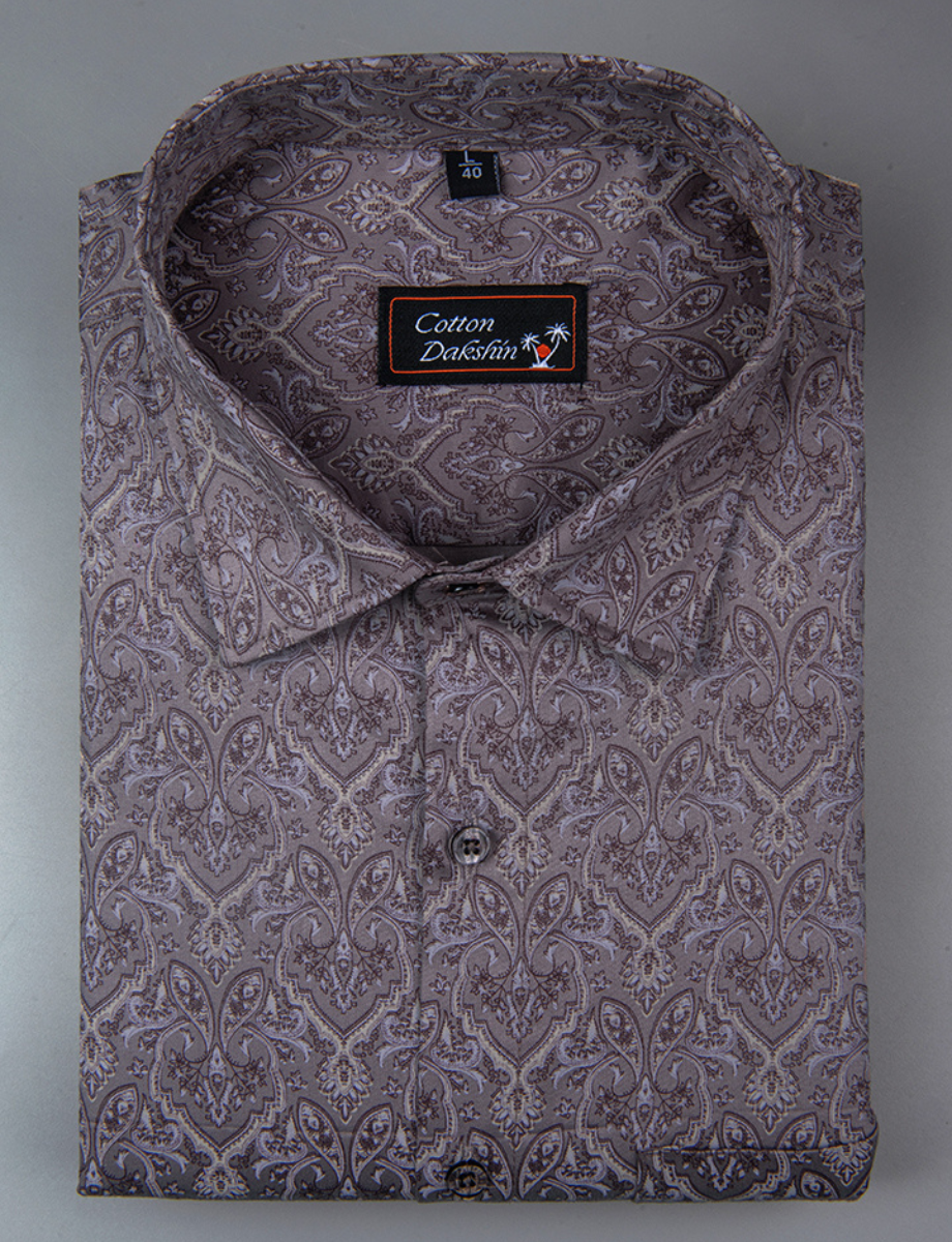 Cotton Printed Wine Colour Shirts for Men