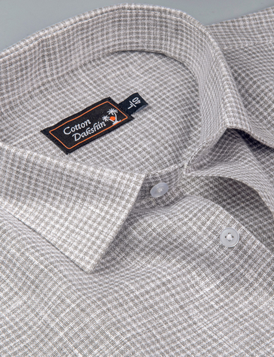 Linen Gray Colour Checks Shirts for Men