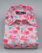 New Italian Linen Pink Rama Print Shirts for Men