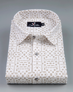 Linen White with fone Geometric Print Shirt for Men