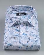 Belgium Linen White with Sky Zickzack Print Shirts for Men
