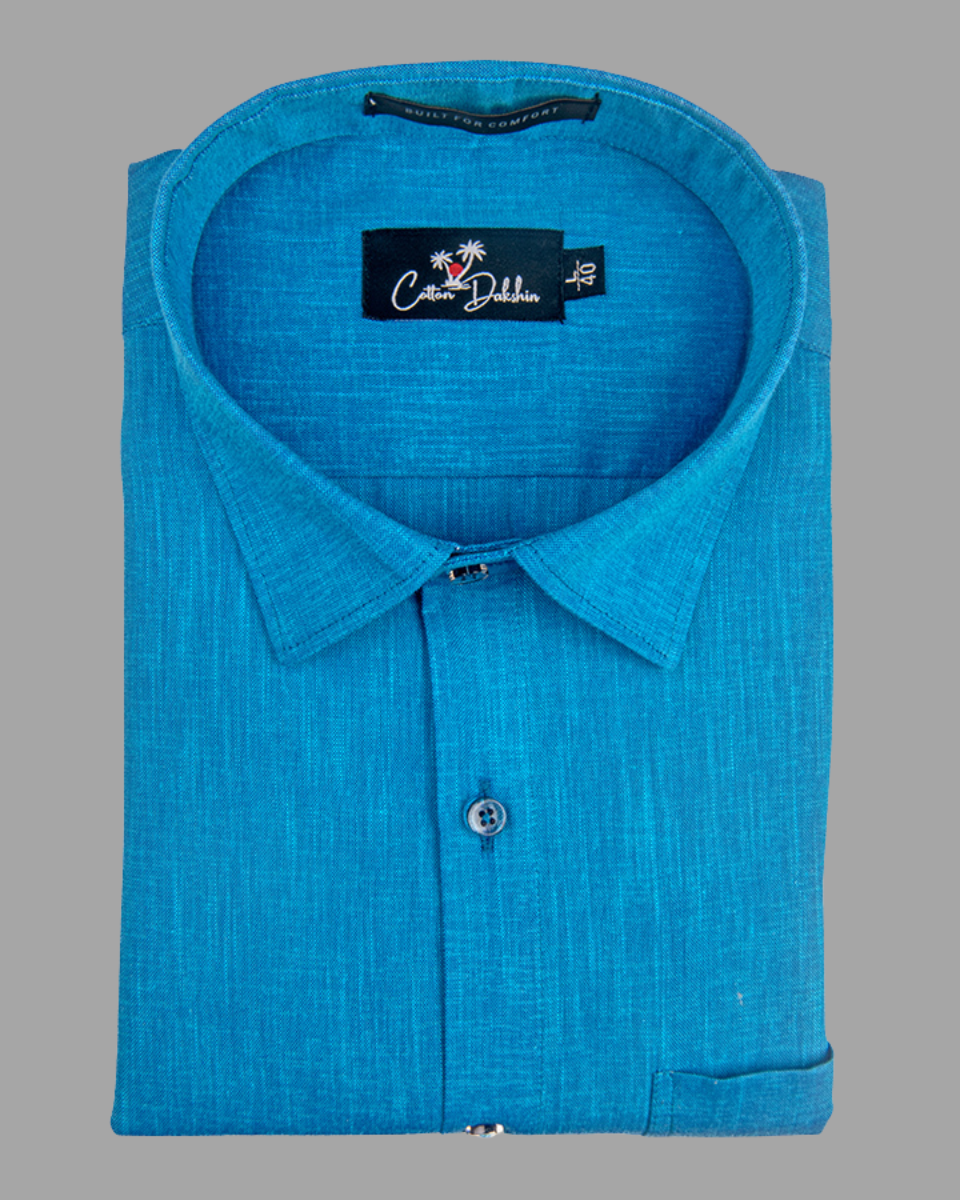 Blended Linen Blue Colour Shirts For Men