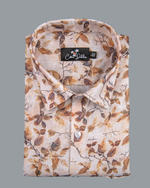 Belgium Linen Light Marrun with Dark Marrun Flower Print Shirts for Men