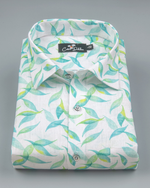 New Italian Linen white with Green Leaf Printed Shirts for Men
