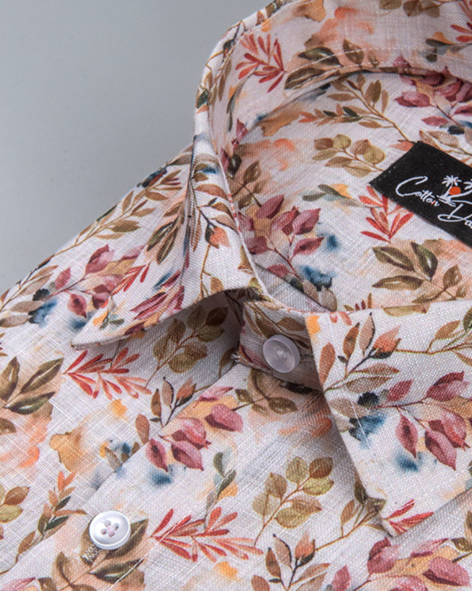 Belgium Linen Marrun Multicolour Flower Print Shirts for Men