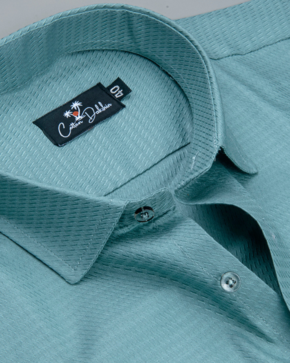 Sea Green Colour Dobby Cotton Shirts for Men