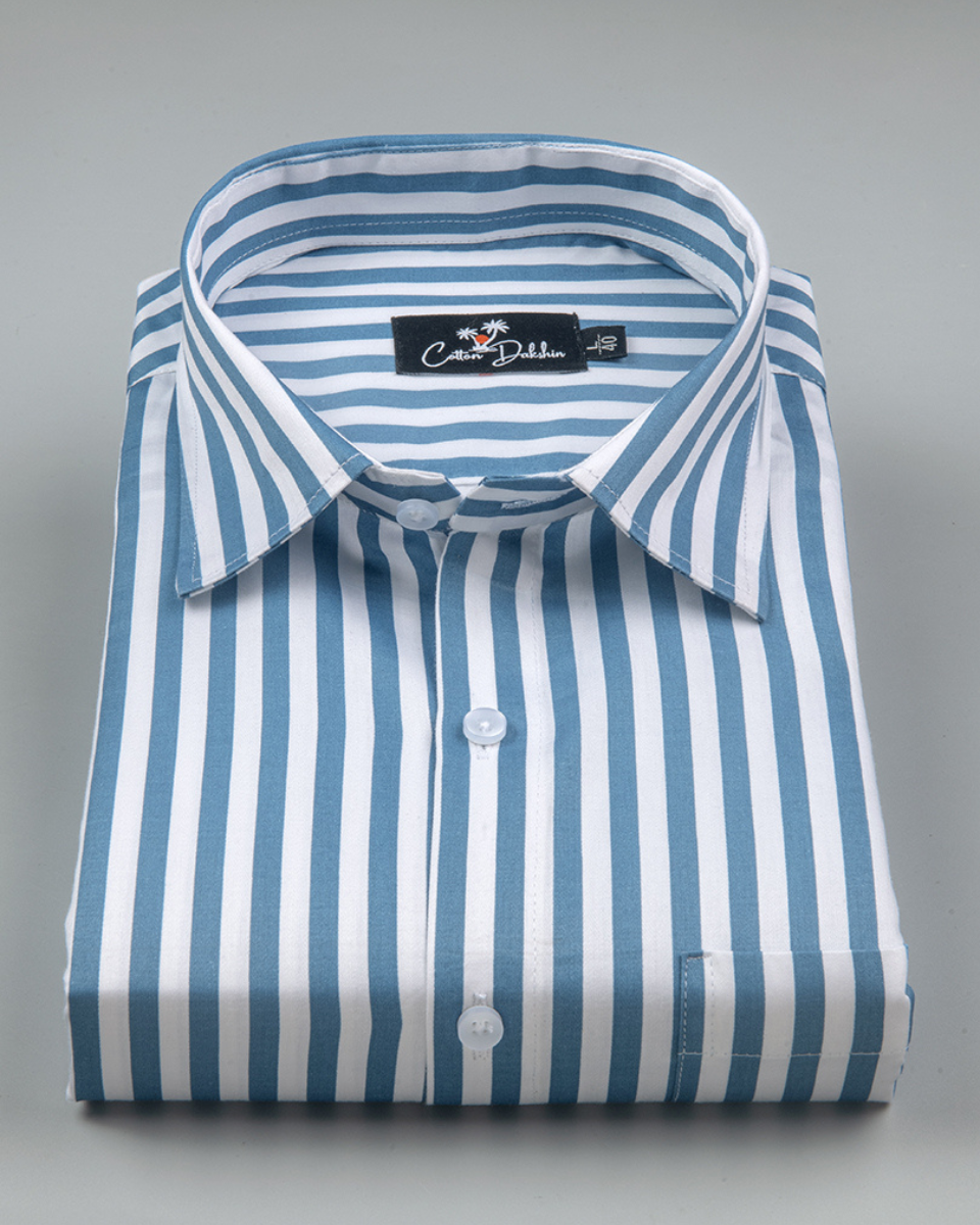 Cotton White with Blue Lining Shirts for Men
