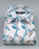 Belgium Linen Cream with Big Rama Leaf Print Shirts for Men