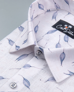 New Italian Linen White with Grey Leaf Printed Shirts for Men