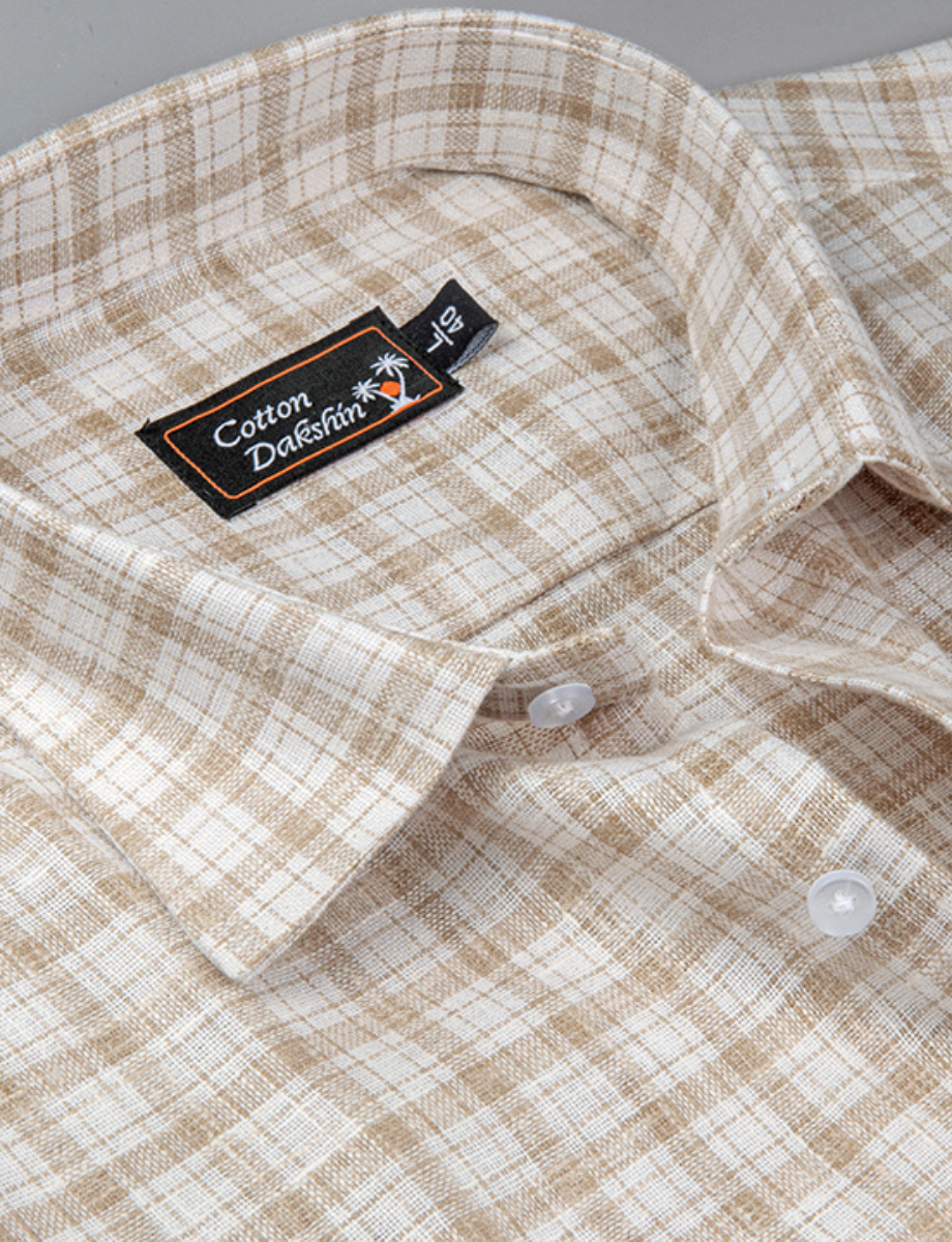 Linen White with Fone Checks Shirts for Men