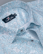 Cotton Sky with White flower Print Shirts for Men