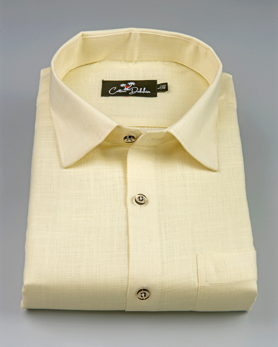 Cotton Light Yellow Colour Shirts for Men