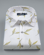 Turkey Linen White with Mahendi Leaf Printed Shirts for Men
