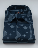 Gloster Linen Navy Blue with White Zari Print Shirts for Men