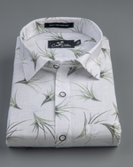 Linen White With Green Flower Print Shirts