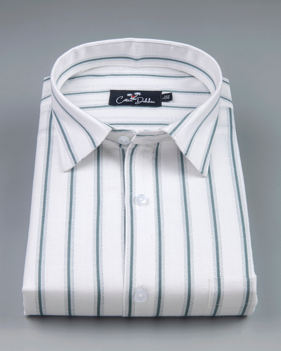 Linen White with Bottle Green Lining Shirts for Men