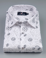 Linen White with Black Flower Print Shirts for Men