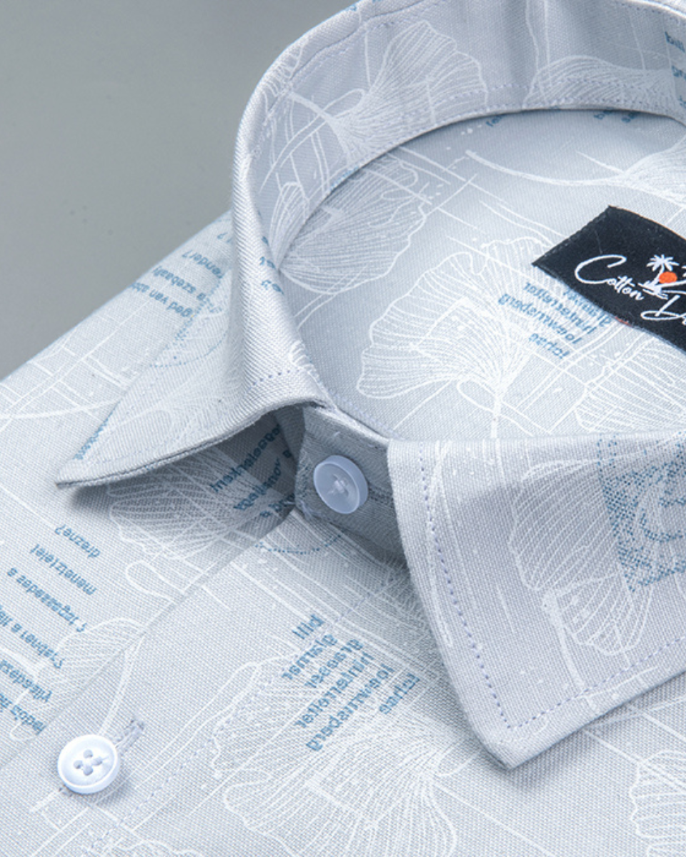 Gloster Light Gray with Dark Gray Flower Print Shirts for Men