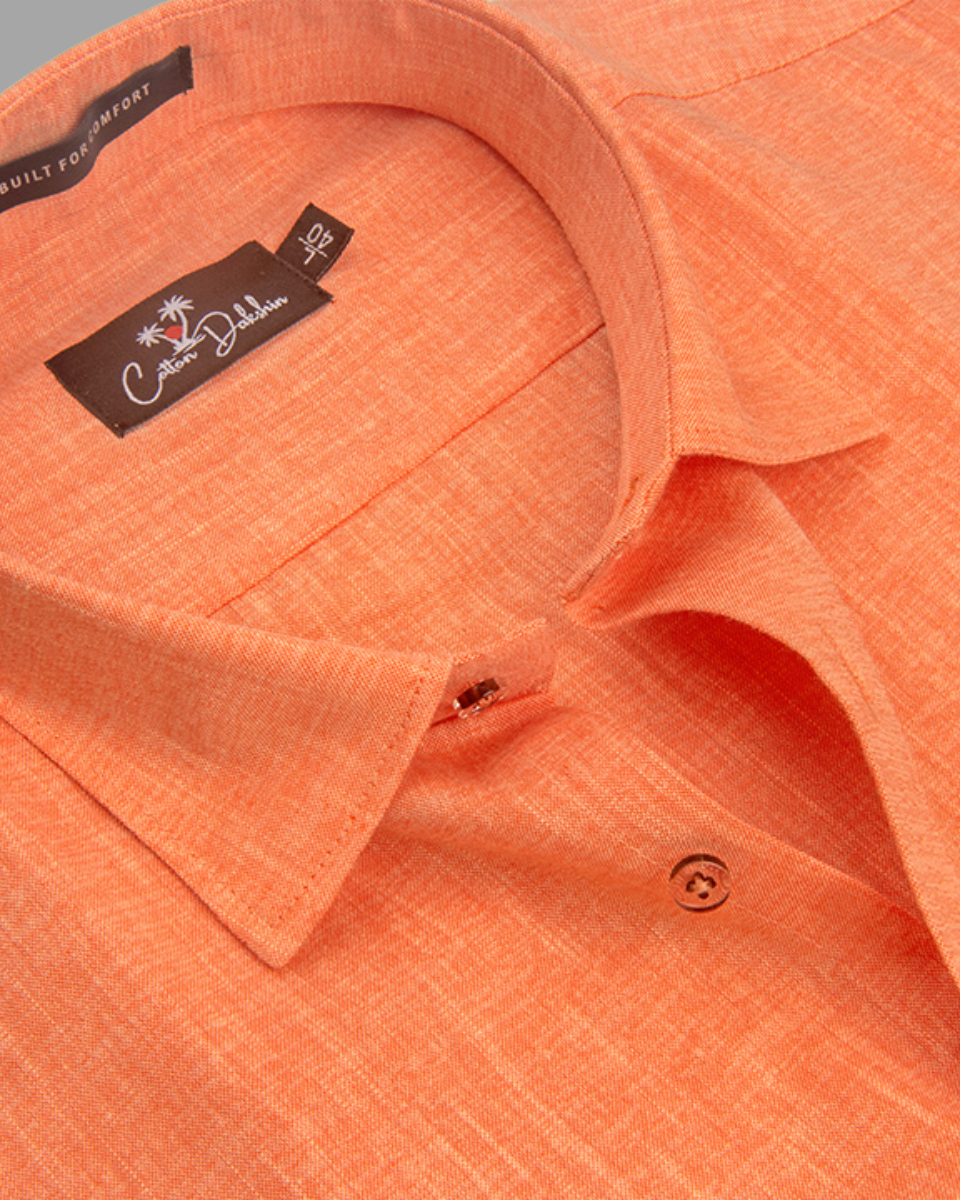 Blended Linen Orange Colour Shirts For Men