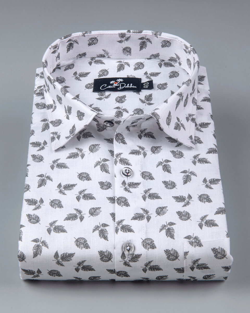 Turkey Linen White with Black Batel Print Shirts for Men