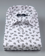 Turkey Linen White with Black Batel Print Shirts for Men