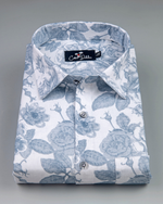 Linen White with Large Sky flower Print Shirts for Men