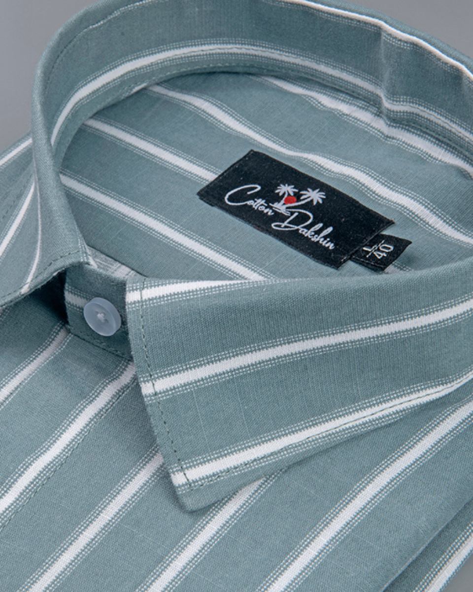 Linen Bottle Green with White lining Shirts for Men