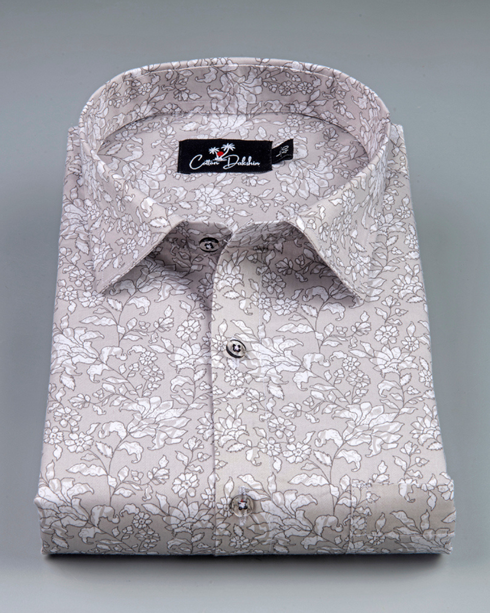 Cotton Pink with White Flower Print Shirts for Men