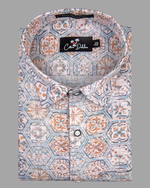Italian Linen Gray With Hexagon Print Shirts