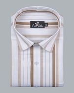 Cotton White with Brown Patta Print Shirts for Men