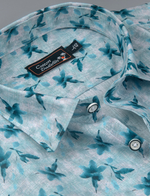 Linen Prime Light Blue with Dark Blue Flower Print Shirts for Men
