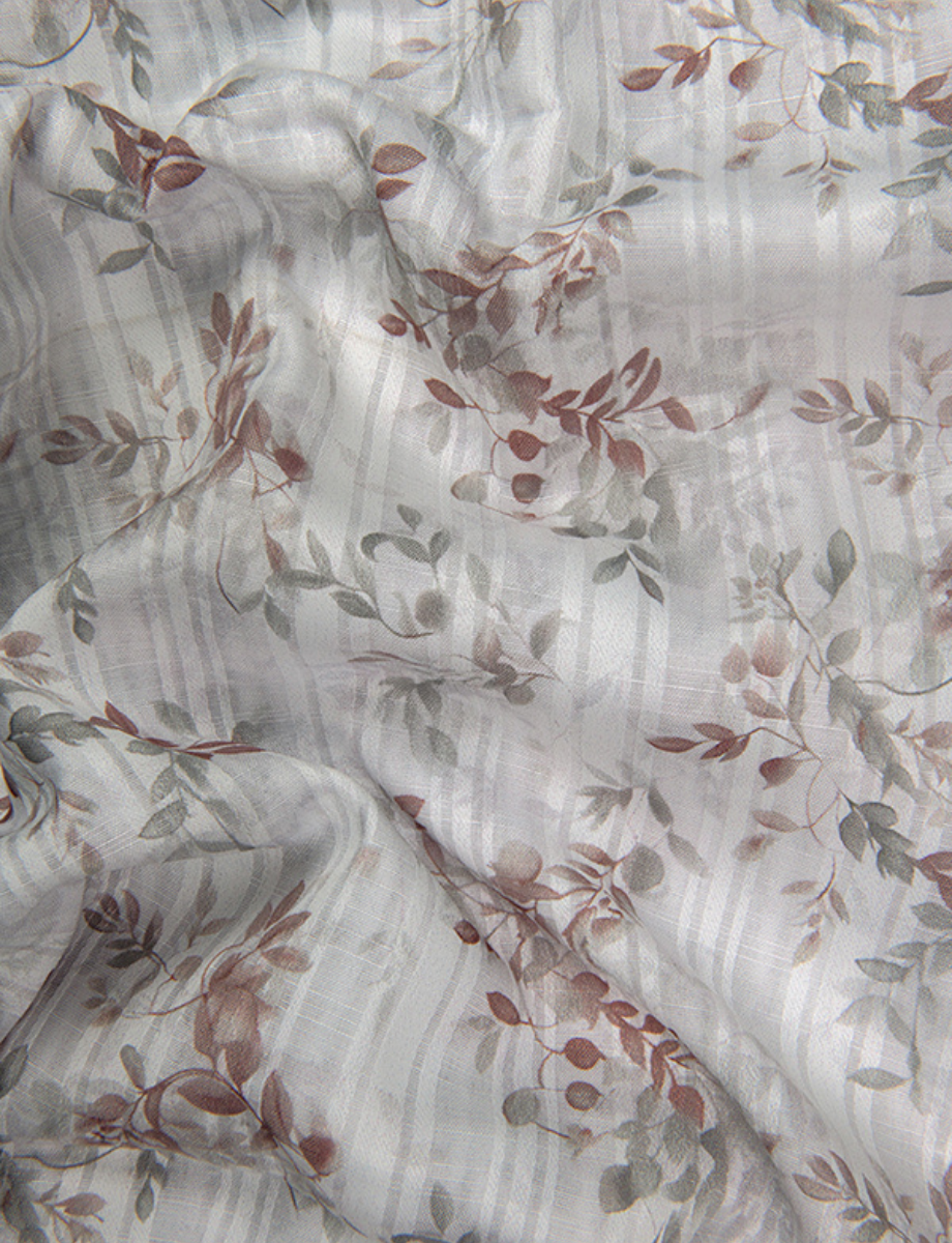 Cotton Printed White with Marrun Leaf Print Shirts for Men