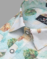 Italian Linen Rama With Green Batel Print Shirts