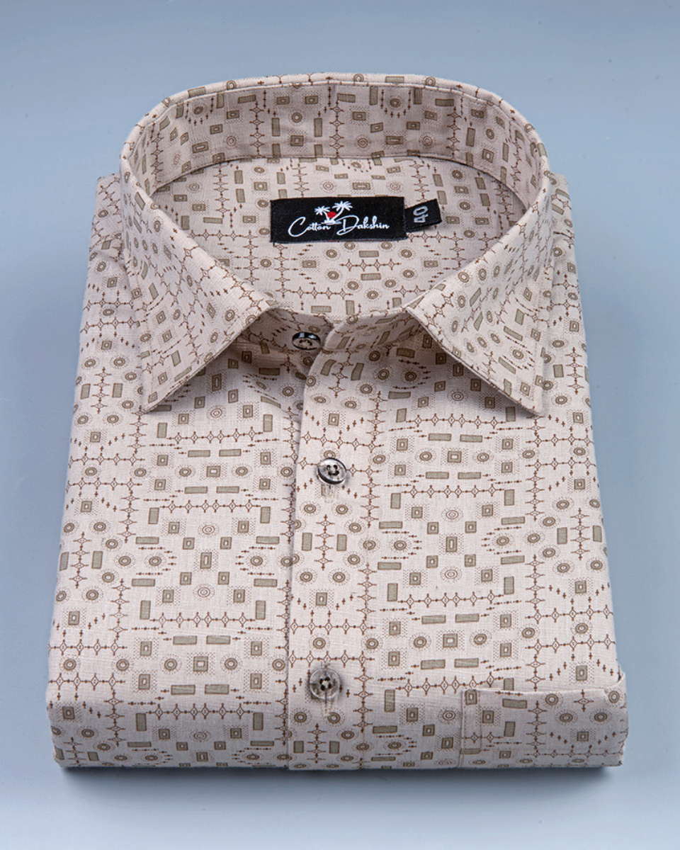 Linen Light fone with Dark fone Geometric Print Shirt for Men