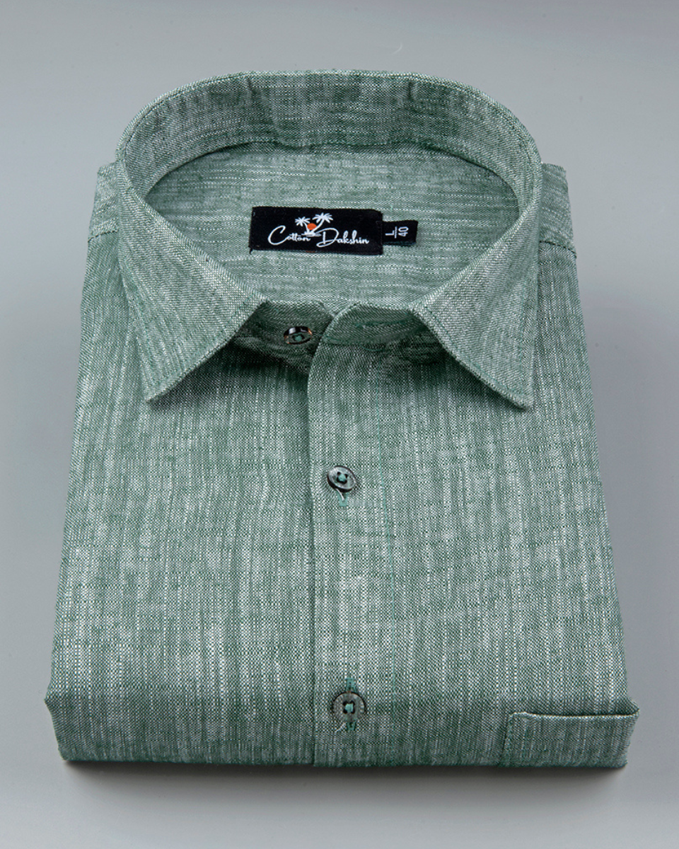 Linen Bottle Green Colour Shirt for Men