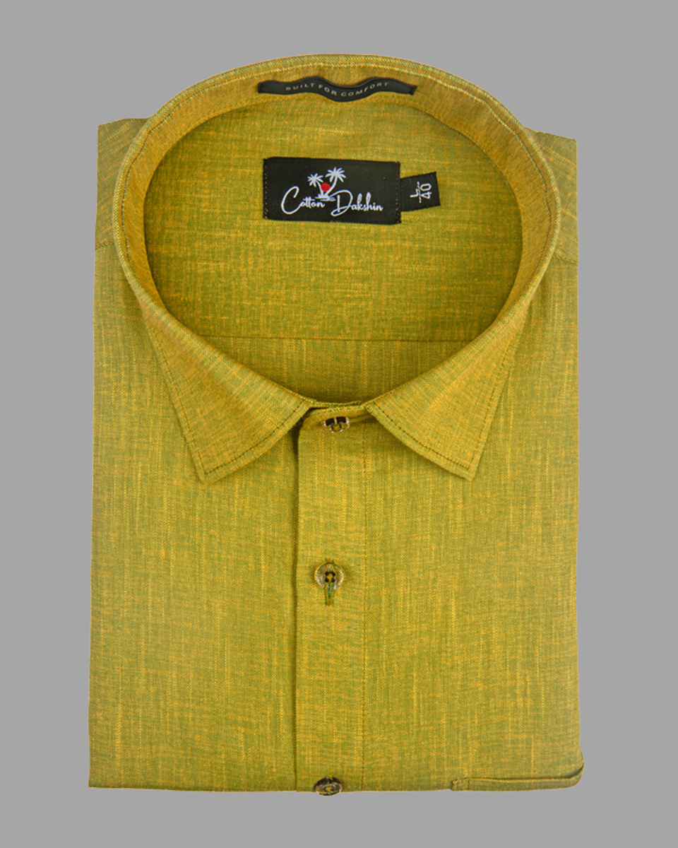Blended Linen Mehandi Colour Shirts For Men