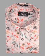 Italian Linen Light Orange With Rama Red Flower Print Shirts