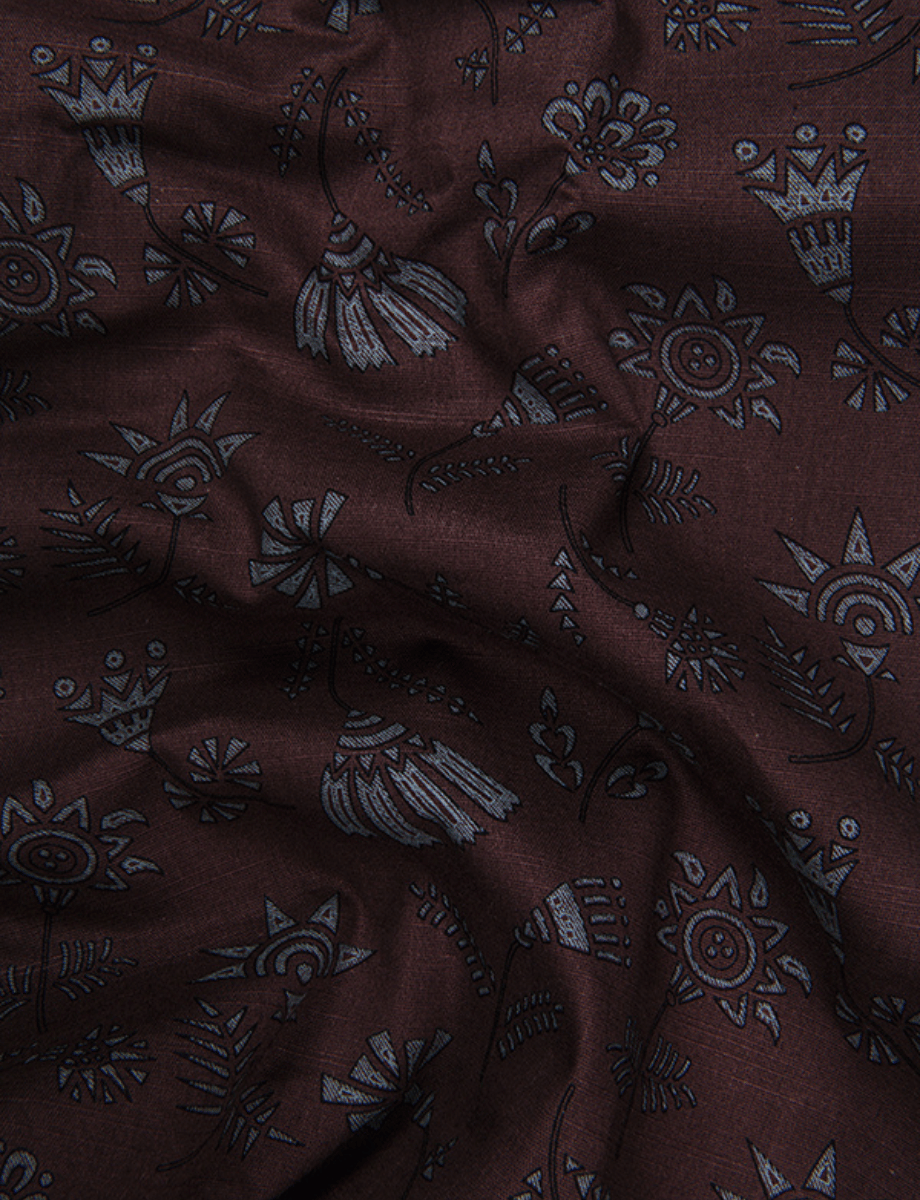 Cotton Printed Marrun with Gray Flower Shirts for Men