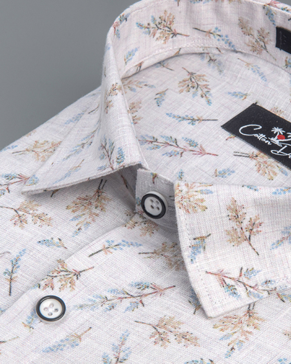 Italian Linen White With Sky Mahendi Print Shirts