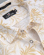 Linen White With Yellow Flowet Print Shirts