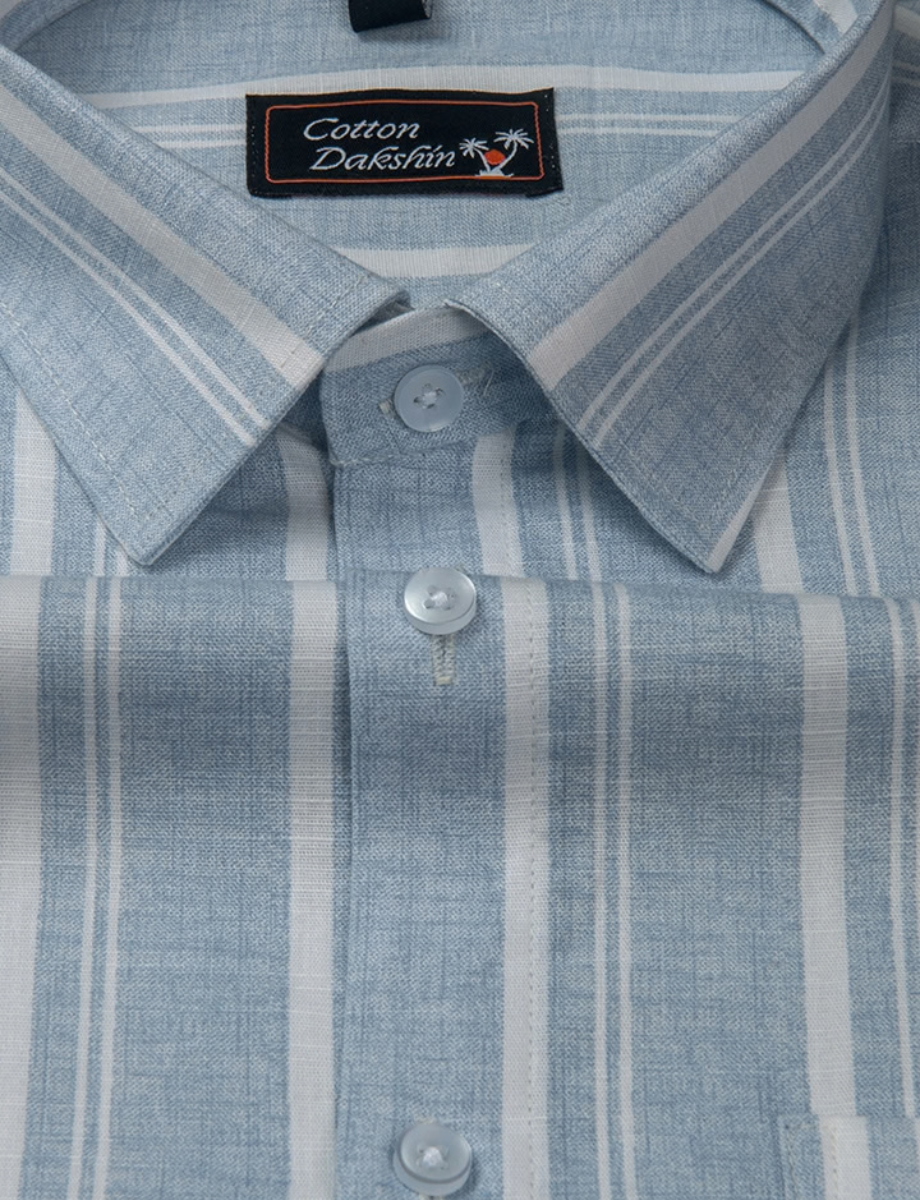 Slub Linen Sky Blue with White Lining Shirts for Men