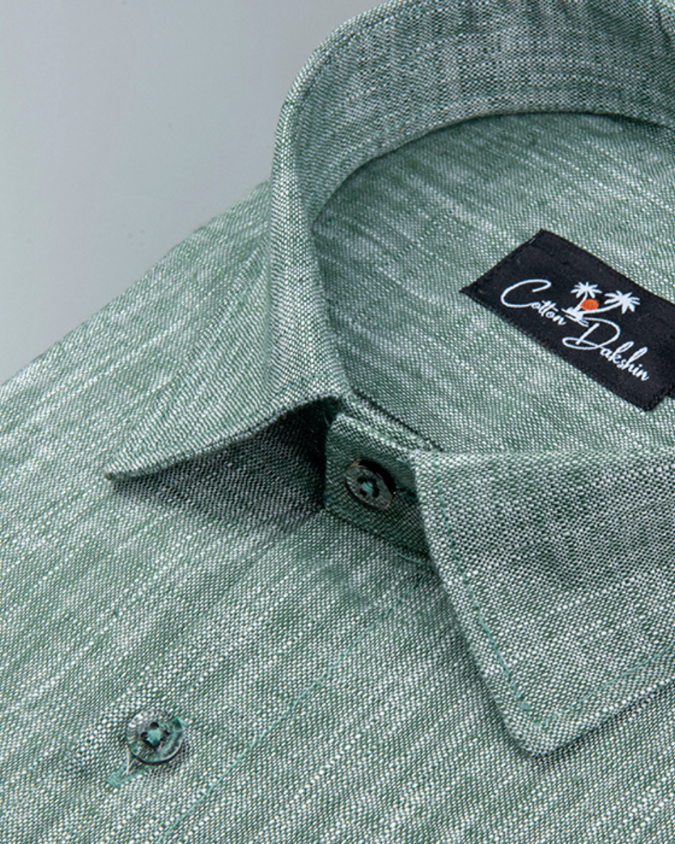 Linen Bottle Green Colour Shirt for Men