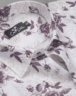 Gloster Linen White with Wine Flower Print Shirts for Men
