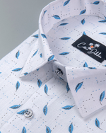 Turkey Linen White with Blue Blend Print Shirts for Men