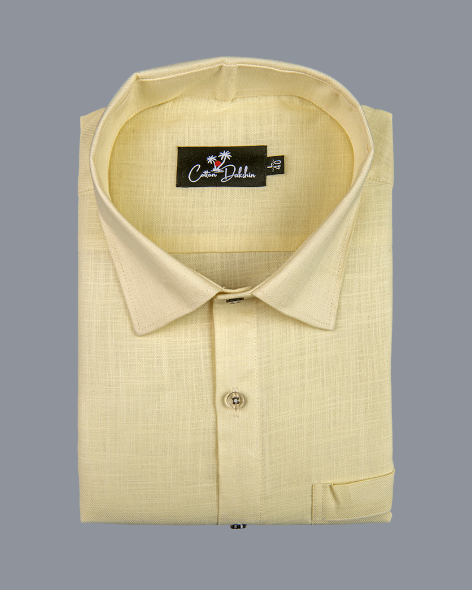 Cotton Light Yellow Colour Shirts for Men