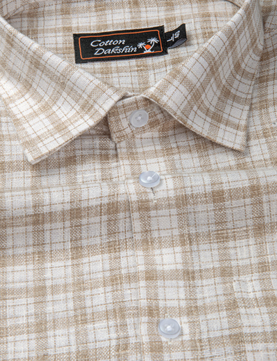 Linen White with Fone Checks Shirts for Men