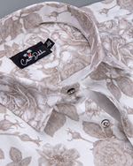 Linen White with Large Marrun flower Print Shirts for Men